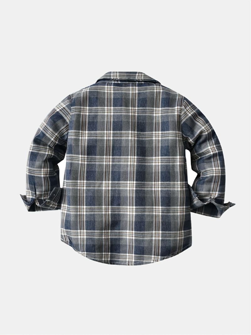 Drenge Casual Vintage Langærmede Plaid Skjorter Med Lomme Cardigan Krave Toppe Til Vinter