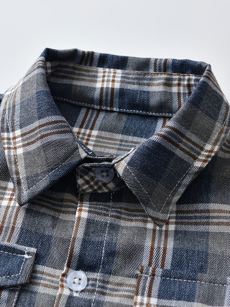 Drenge Casual Vintage Langærmede Plaid Skjorter Med Lomme Cardigan Krave Toppe Til Vinter