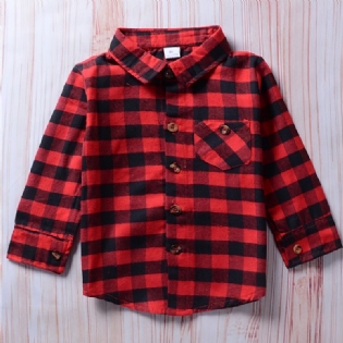 Drenge Casual Vintage Plaid Skjorter Langærmede Reversoverdele Til Vinter Rød