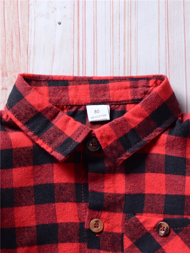 Drenge Casual Vintage Plaid Skjorter Langærmede Reversoverdele Til Vinter Rød