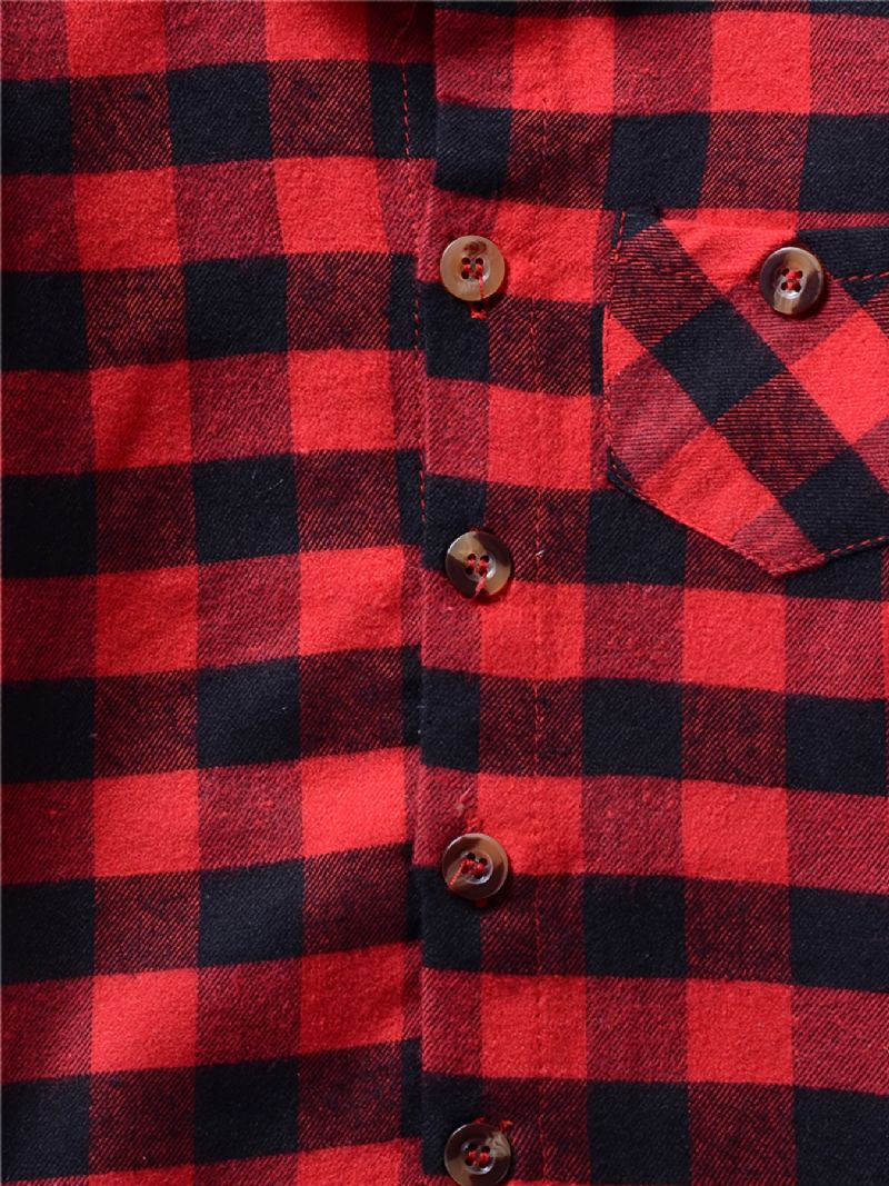 Drenge Casual Vintage Plaid Skjorter Langærmede Reversoverdele Til Vinter Rød