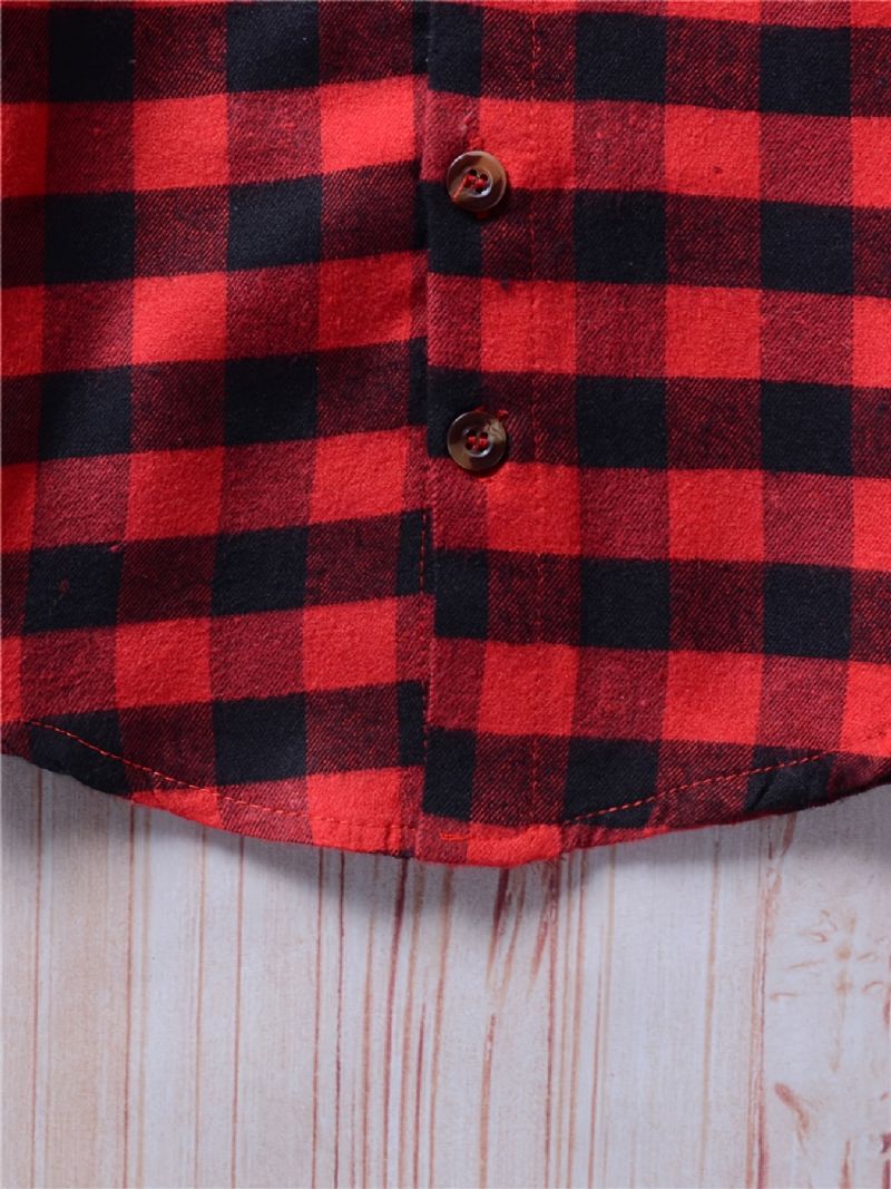 Drenge Casual Vintage Plaid Skjorter Langærmede Reversoverdele Til Vinter Rød