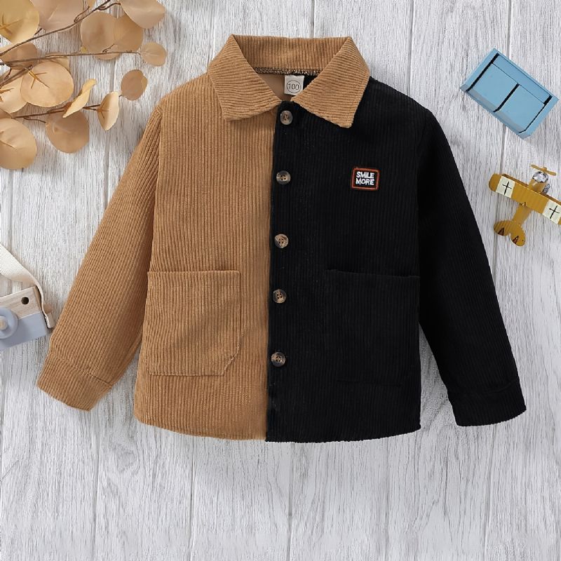 Drenge Causal Corduroy Color Block Shirt Thermal Lapel Toppe Til Vinter