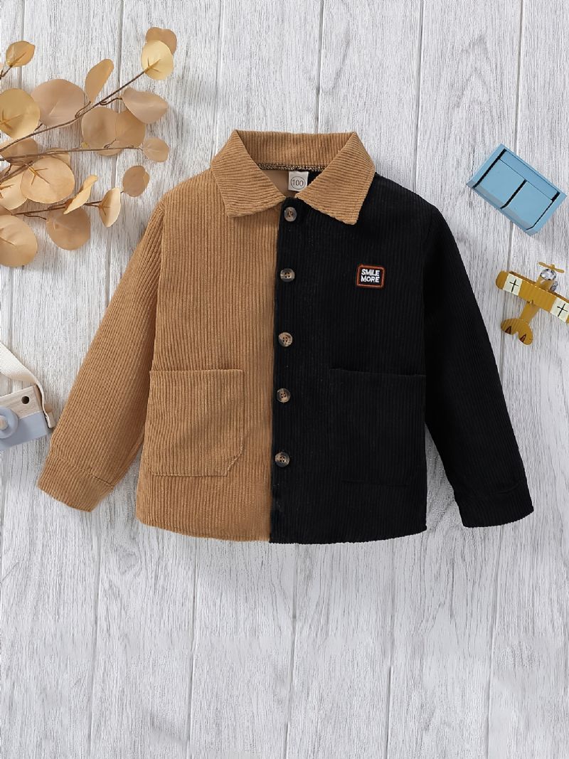 Drenge Causal Corduroy Color Block Shirt Thermal Lapel Toppe Til Vinter