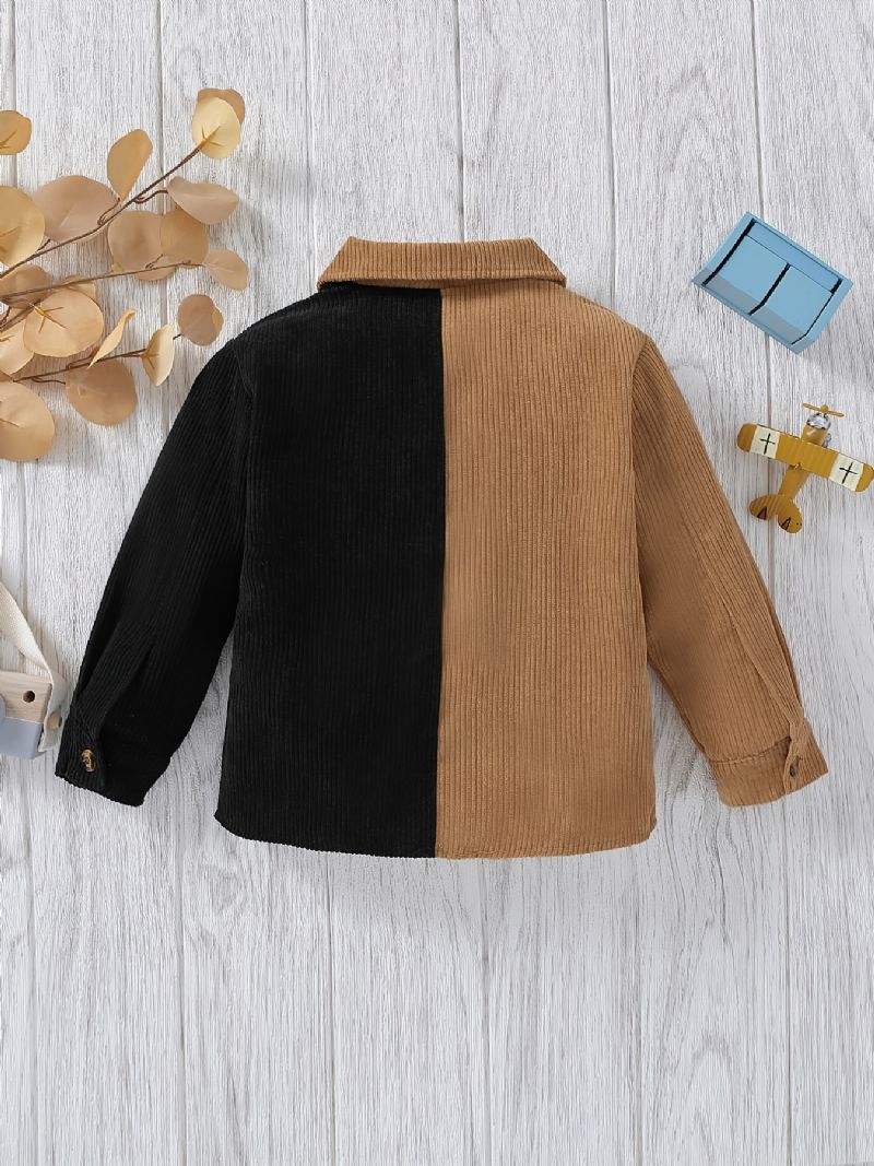 Drenge Causal Corduroy Color Block Shirt Thermal Lapel Toppe Til Vinter