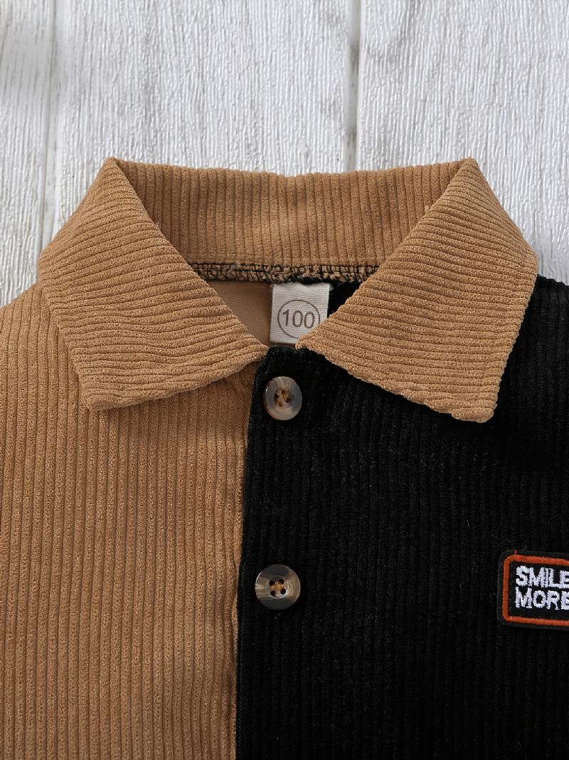 Drenge Causal Corduroy Color Block Shirt Thermal Lapel Toppe Til Vinter