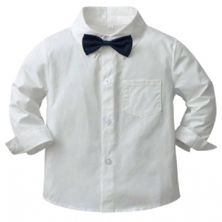 Drenge Hvid Langærmet Skjorte Tøj Kjole Med Sløjfe