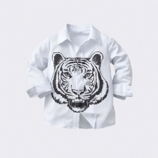 Drenge Hvid Tigerprint Langærmet Reversskjorte