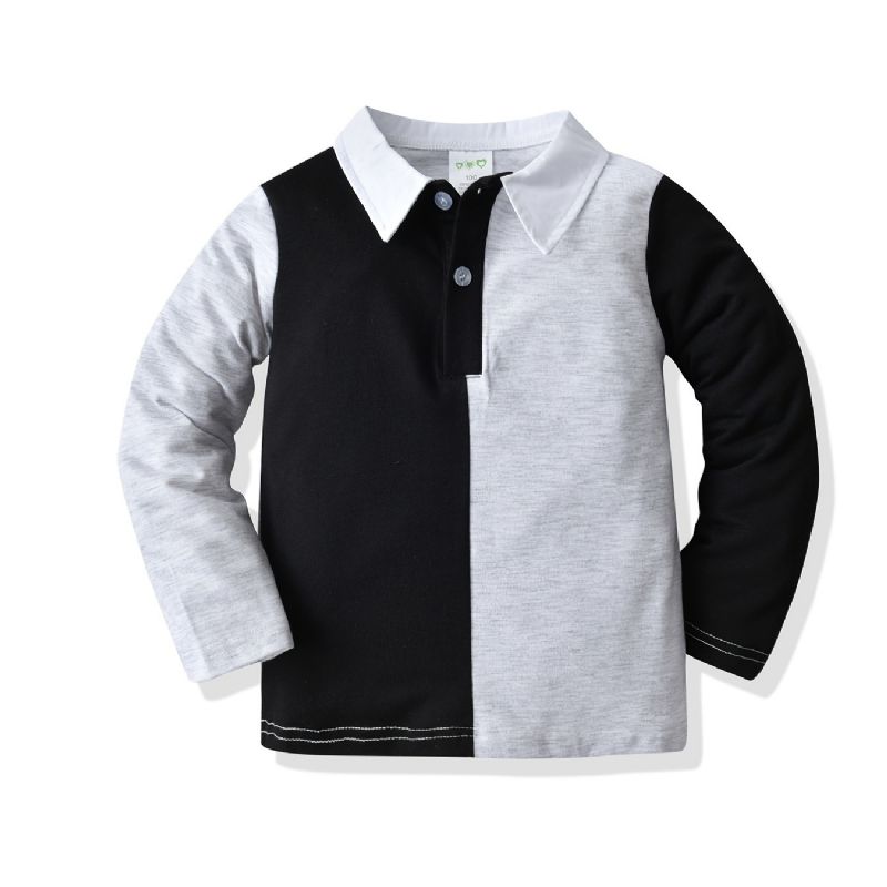 Drenge Langærmet Colorblock Button-up Polo Neck Shirt Top Børnetøj