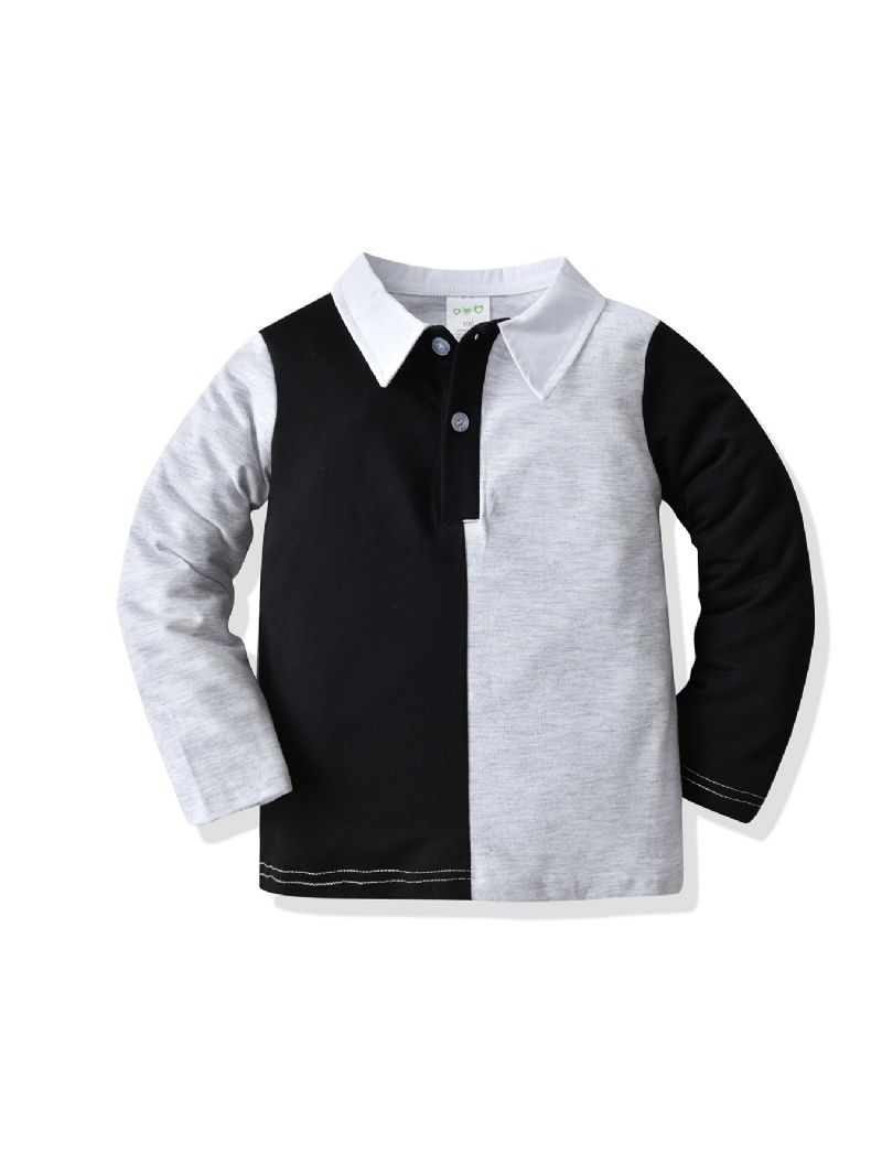 Drenge Langærmet Colorblock Button-up Polo Neck Shirt Top Børnetøj