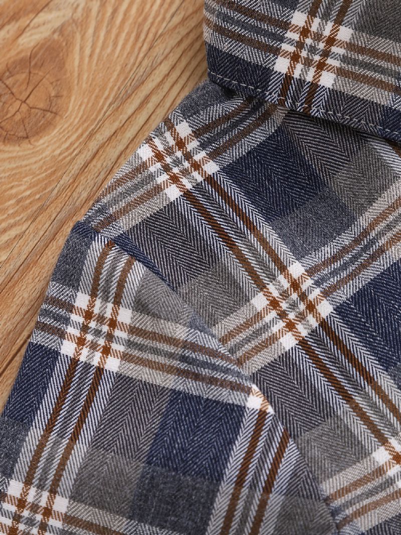 Drenge Langærmet Plaid Skjorte Med Knapper Børnetøj Solid Tee Medfølger Ikke