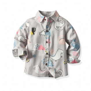 Drenge Langærmet Skjorte Med Dinosaur Mønster Børnetøj