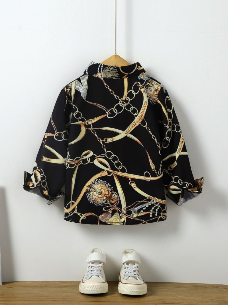 Drenge Mode Gold Chain Print Button Down Shirt Langærmet Top Bluse