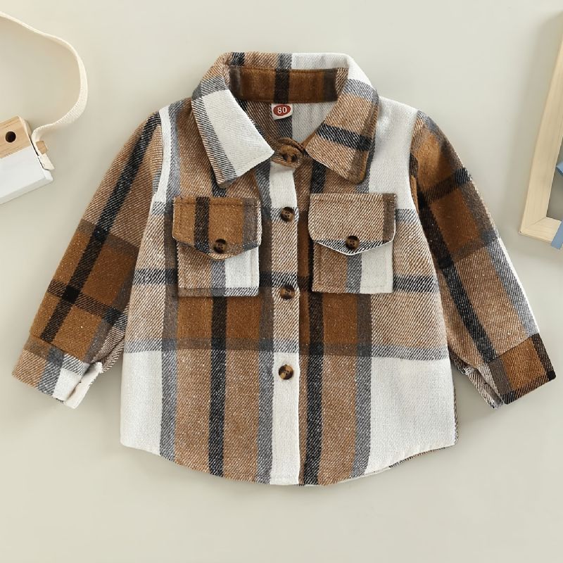 Drenge Piger Casual Cardigan Krave Plaid Skjorte Langærmet Button Down Med Lomme Til Vintertøj Til Børn