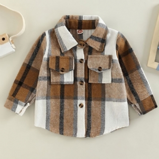 Drenge Piger Casual Cardigan Krave Plaid Skjorte Langærmet Button Down Med Lomme Til Vintertøj Til Børn