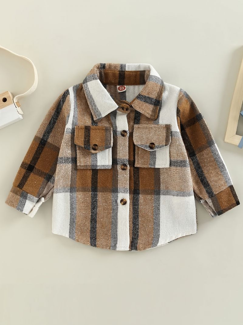 Drenge Piger Casual Cardigan Krave Plaid Skjorte Langærmet Button Down Med Lomme Til Vintertøj Til Børn