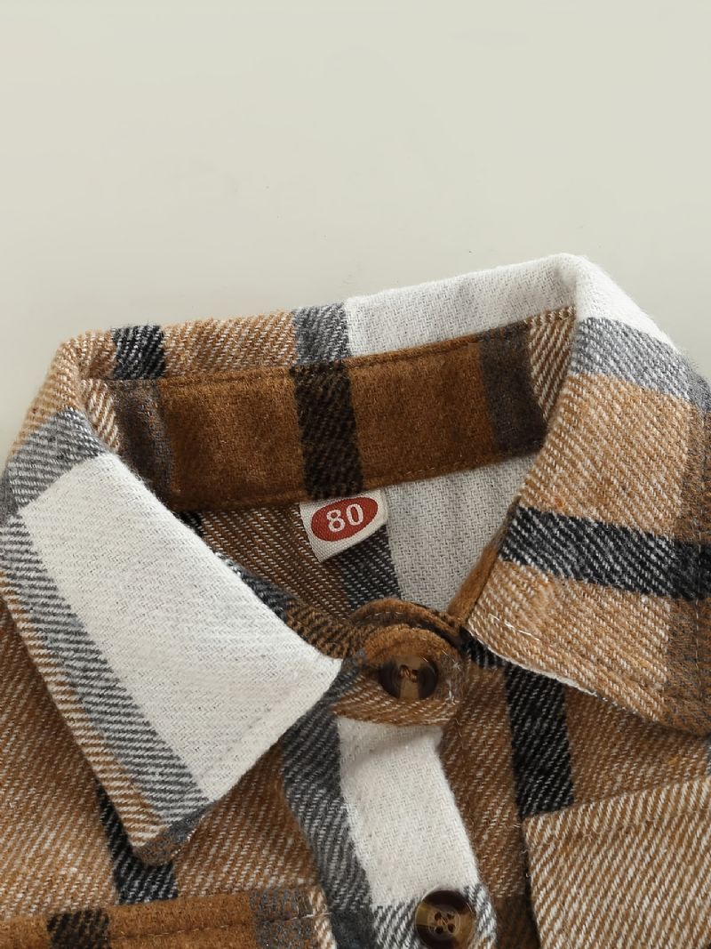 Drenge Piger Casual Cardigan Krave Plaid Skjorte Langærmet Button Down Med Lomme Til Vintertøj Til Børn