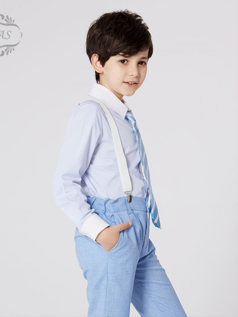 Drenge Simple Formelle Syninger Stribet Skjorte Langærmet Revers Button-down Toppe Til Fest Cerulean