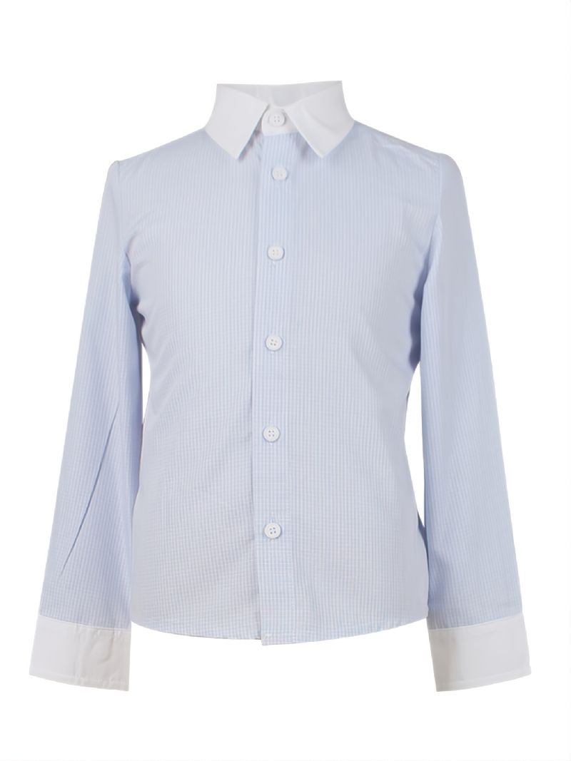 Drenge Simple Formelle Syninger Stribet Skjorte Langærmet Revers Button-down Toppe Til Fest Cerulean