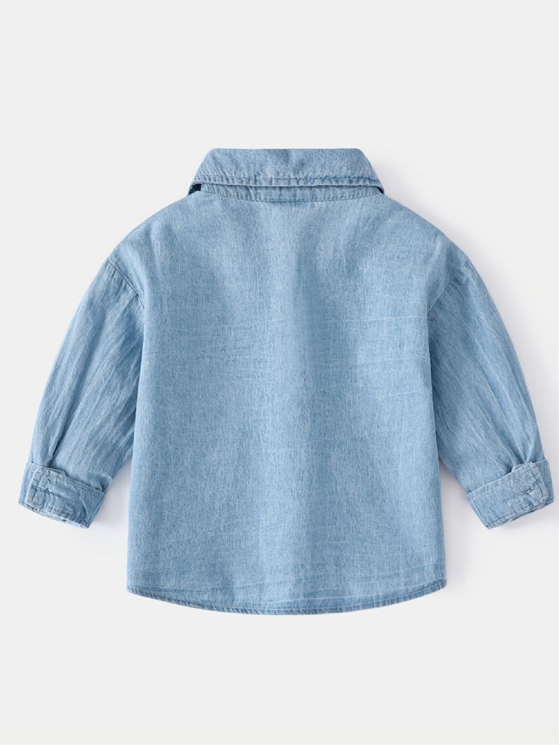 Drenge Sød Tegneserie Mønster Revers Button Down Denim Skjorte