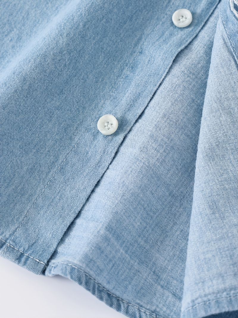 Drenge Sød Tegneserie Mønster Revers Button Down Denim Skjorte