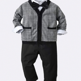 Efterår Vinter Dreng Gentleman Casual Plaid Cardigan Straps Bukser Skjortedragter