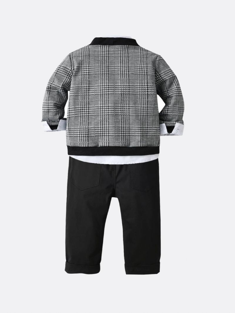 Efterår Vinter Dreng Gentleman Casual Plaid Cardigan Straps Bukser Skjortedragter