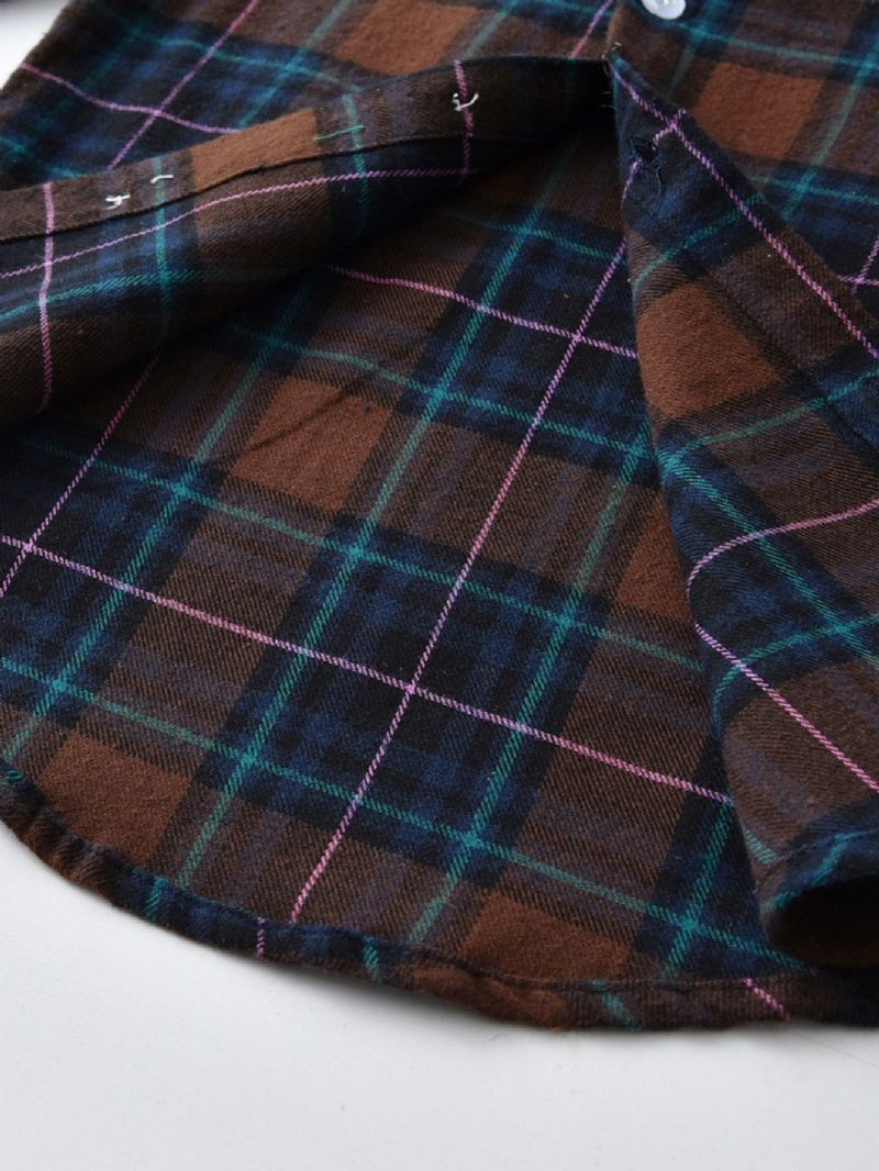Efterår Vinter Drenge Casual Mørkebrun Plaid Langærmet Skjorte