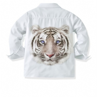 Efterår Vinter Drenge Casual Tiger Digital Print Ensfarvet Langærmet Skjorte