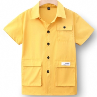 Ensfarvet Skjorte Med Flere Lommer Til Drenge