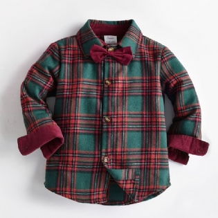 Småbørn Baby Drenge Plaid Bowtie Skjorte Langærmet Button Down Toppe Børn Juletøj