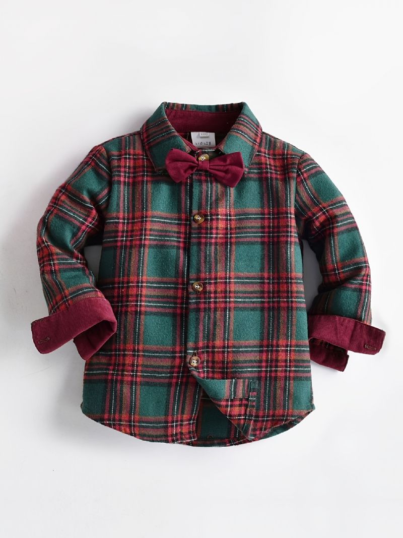 Småbørn Baby Drenge Plaid Bowtie Skjorte Langærmet Button Down Toppe Børn Juletøj