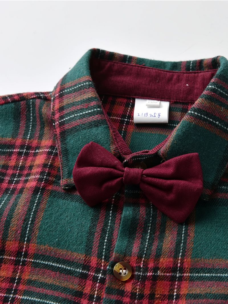 Småbørn Baby Drenge Plaid Bowtie Skjorte Langærmet Button Down Toppe Børn Juletøj