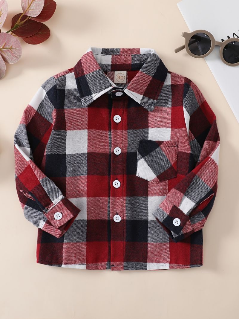 Toddler Baby Drenge Plaid Shirt Langærmet Button Up