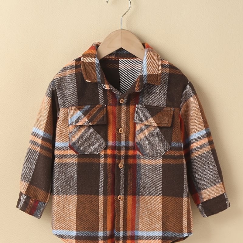 Toddler Baby Plaid Shirt Langærmet Button Down Flanell Toppe Til Drenge Piger Børn Tøj