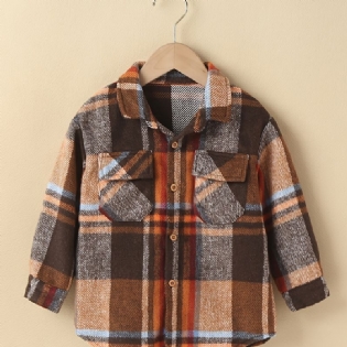 Toddler Baby Plaid Shirt Langærmet Button Down Flanell Toppe Til Drenge Piger Børn Tøj