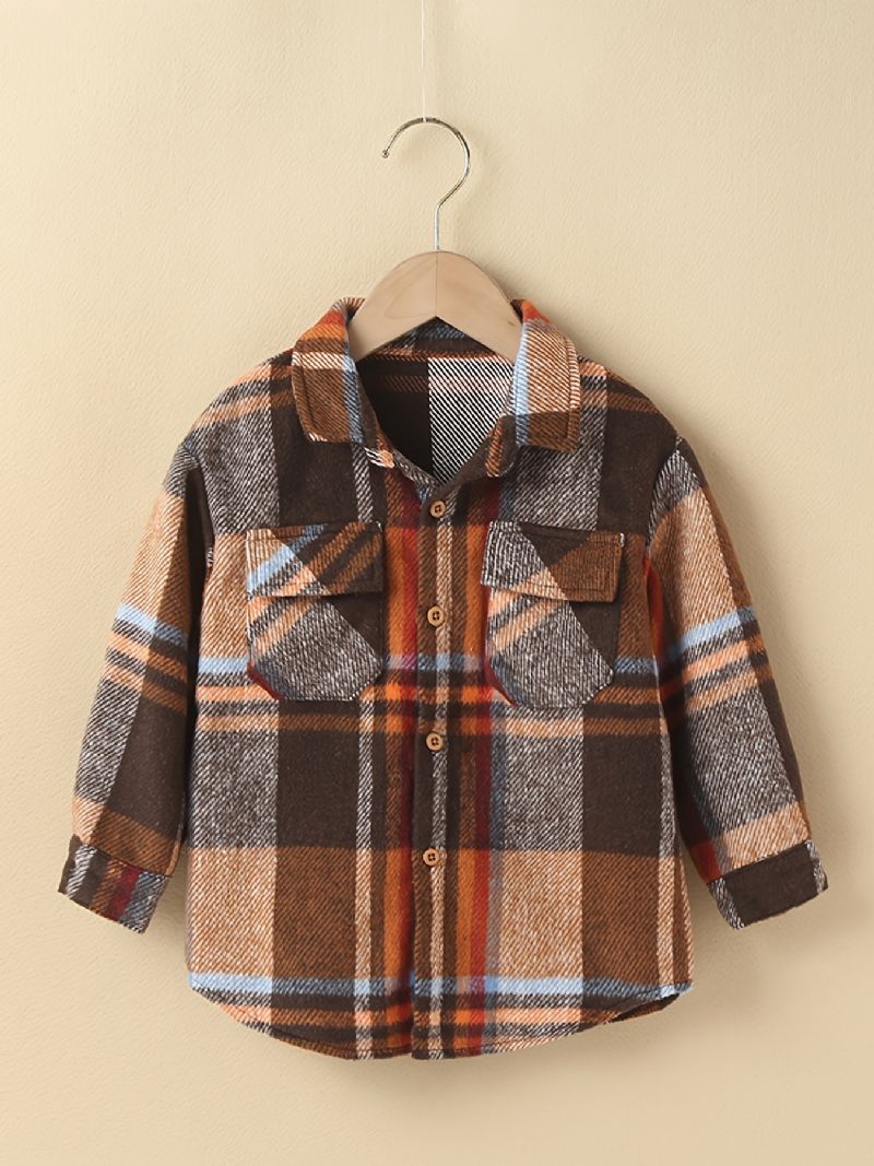 Toddler Baby Plaid Shirt Langærmet Button Down Flanell Toppe Til Drenge Piger Børn Tøj