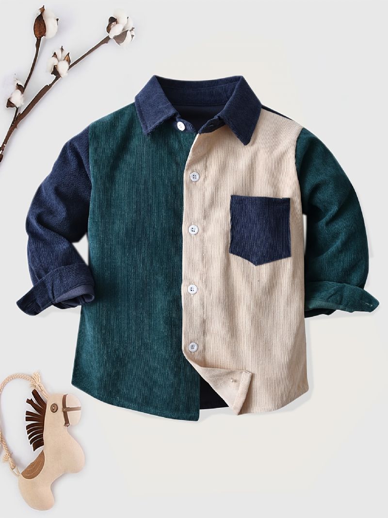 Toddler Børn Drenge Colorblock Button-up Skjorte Til Vinter Baby Tøj
