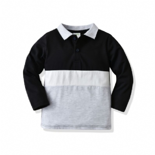 Toddler Drenge Colorblock Langærmet Polo Shirt Toppe Baby Børnetøj