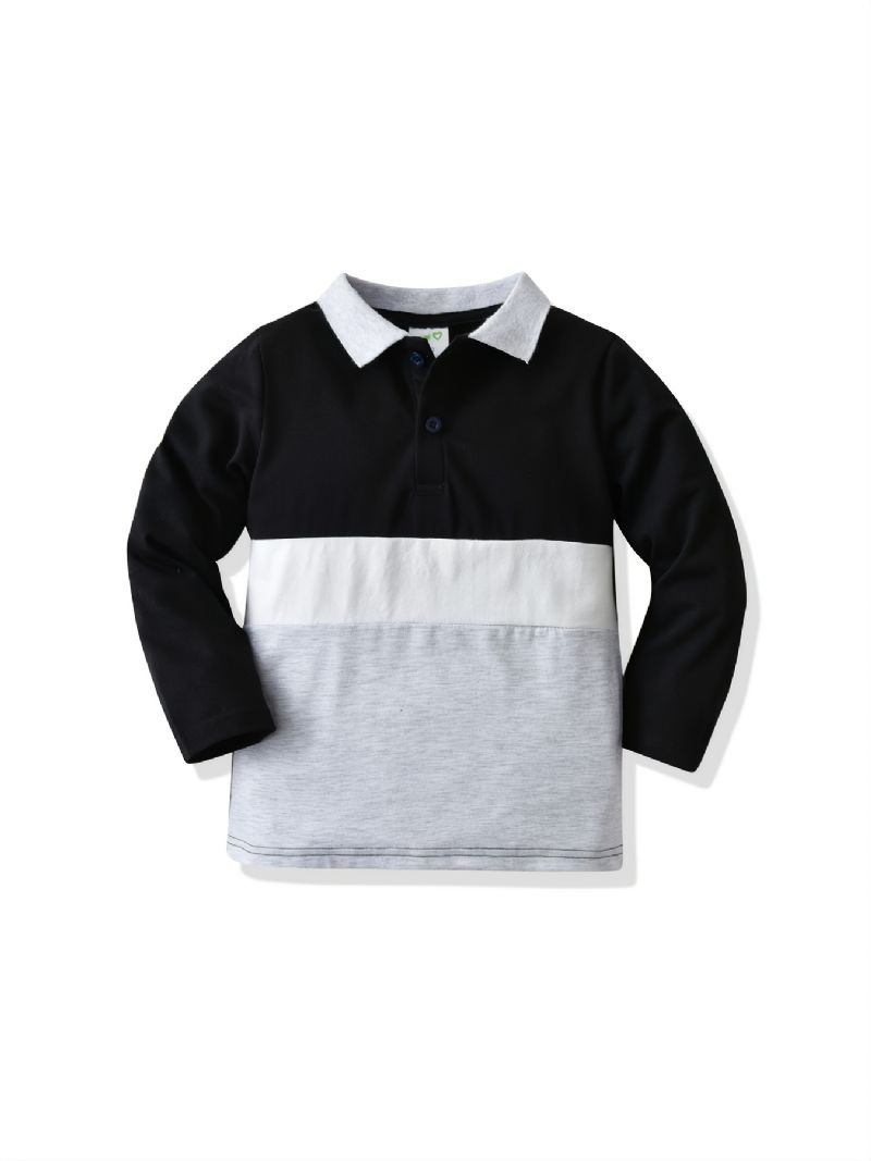 Toddler Drenge Colorblock Langærmet Polo Shirt Toppe Baby Børnetøj