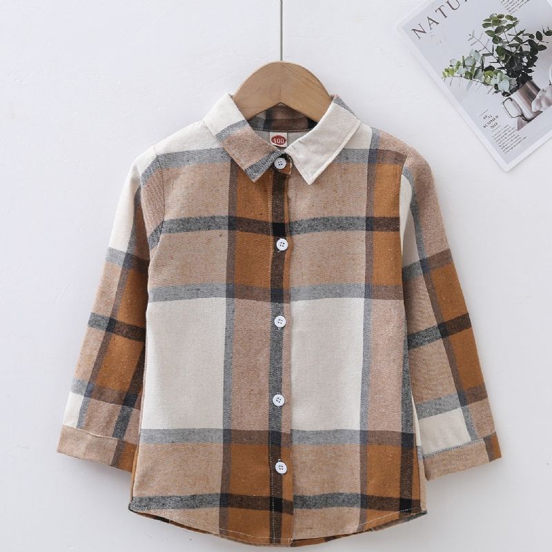 Toddler Drenge Langærmet Buffalo Plaid Flanell Button Down Skjorte