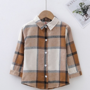 Toddler Drenge Langærmet Buffalo Plaid Flanell Button Down Skjorte