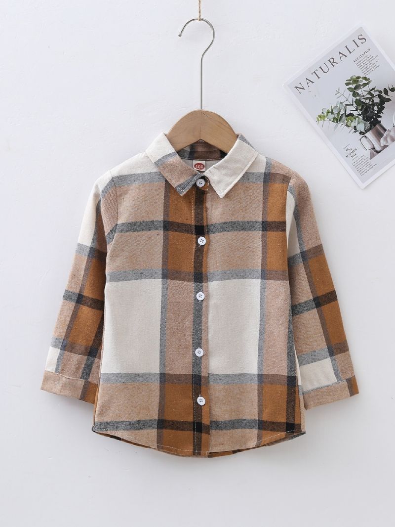 Toddler Drenge Langærmet Buffalo Plaid Flanell Button Down Skjorte