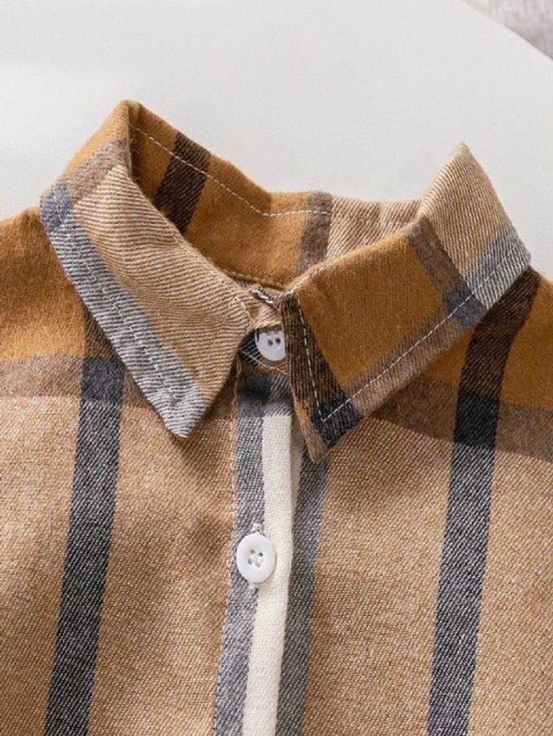 Toddler Drenge Langærmet Buffalo Plaid Flanell Button Down Skjorte