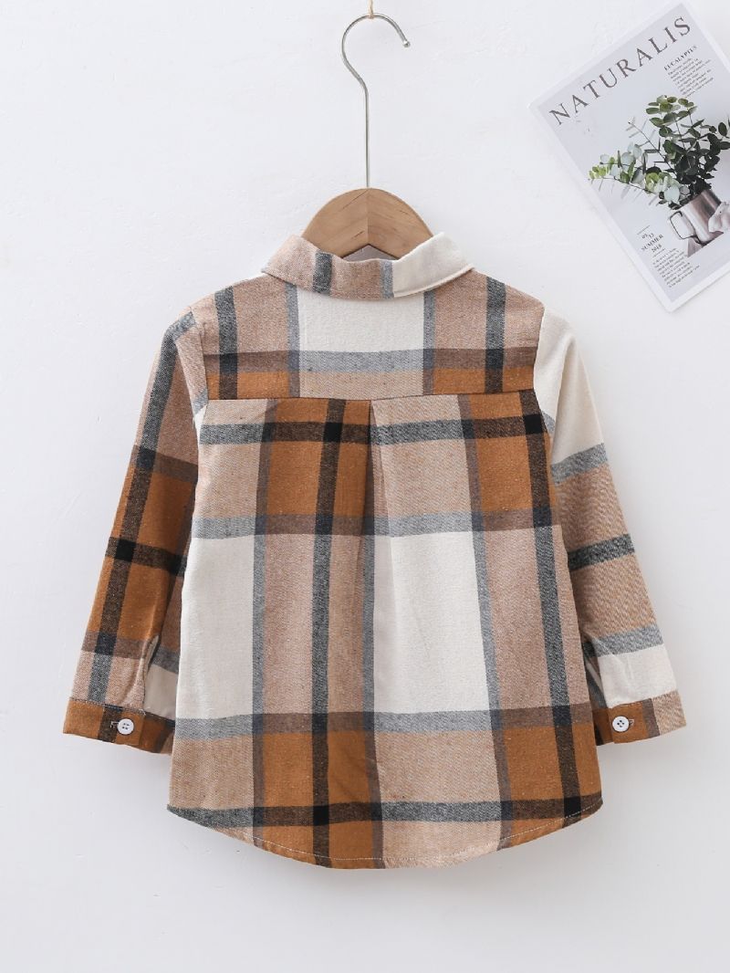 Toddler Drenge Langærmet Buffalo Plaid Flanell Button Down Skjorte