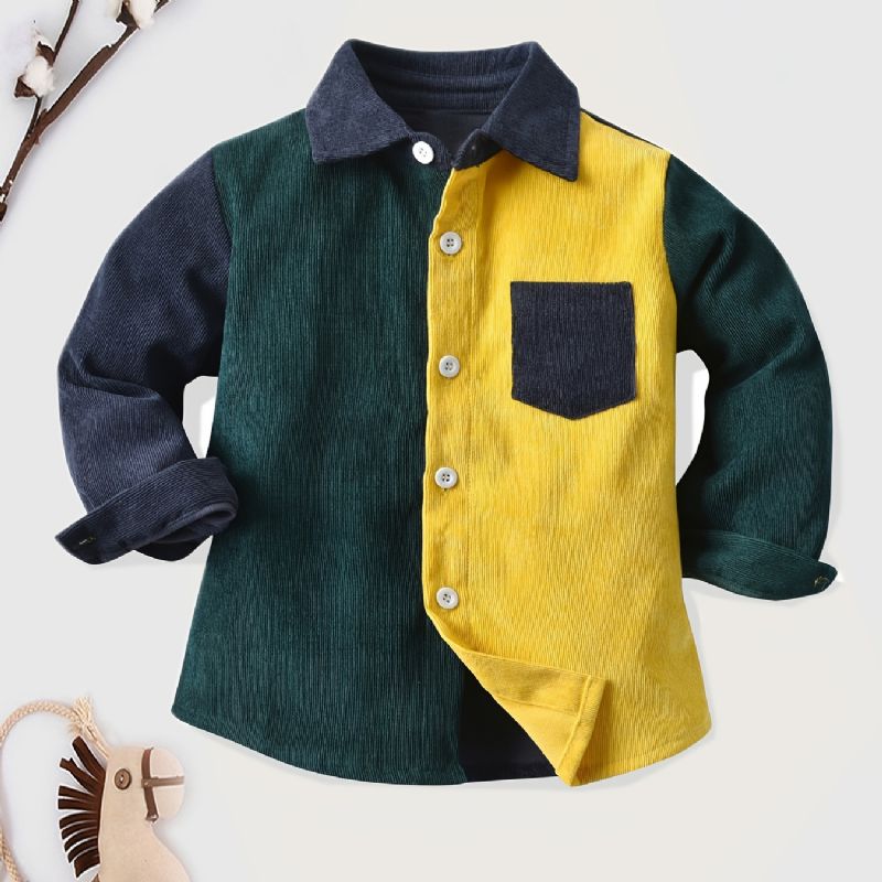 Toddler Drenge Langærmet Colorblock Shirt Top Børnetøj