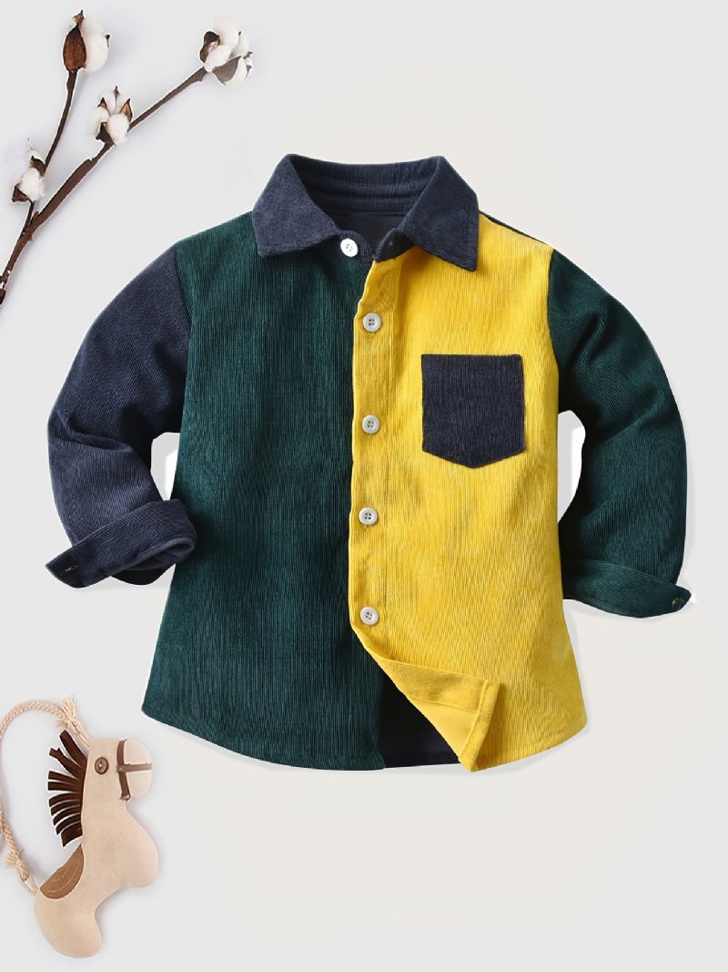 Toddler Drenge Langærmet Colorblock Shirt Top Børnetøj