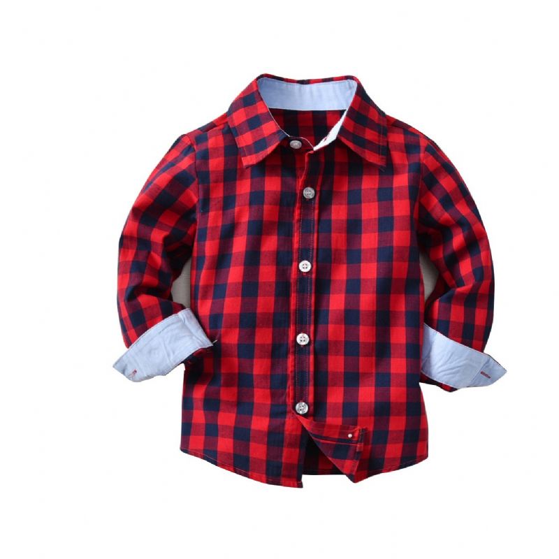 Toddler Drenge Plaid Print Langærmet Shirt Børnetøj