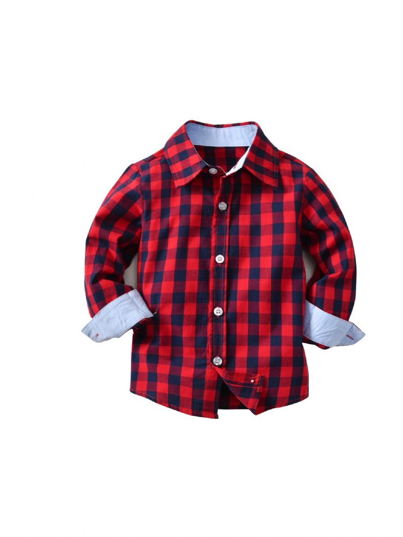 Toddler Drenge Plaid Print Langærmet Shirt Børnetøj