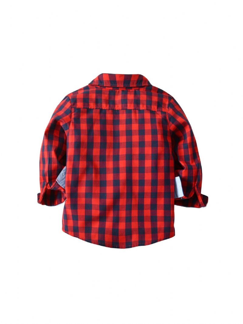 Toddler Drenge Plaid Print Langærmet Shirt Børnetøj